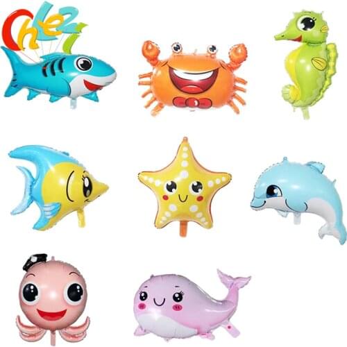 1pcs Fish Animal Foil Balloons Birthday Party Shark octopus crab whale dolphin Air Baloons Sea Theme Party Birthday decorations