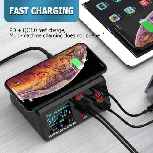 100W Quick Charge 3.0 Adapter HUB 8 Ports USB Wireless Charger station PD Fast Charger For iPhone 12 11 Samsung Xiaomi Huawei