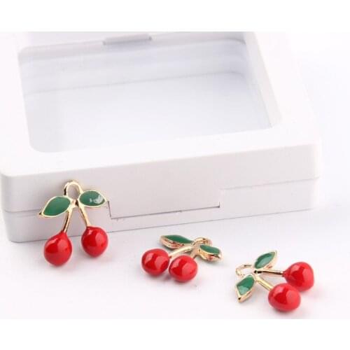 2017 new design 50pcs/lot red alloy drop oil fruit 3d cartoon Cherry shape metal charms diy jewelry earring pendants accessory