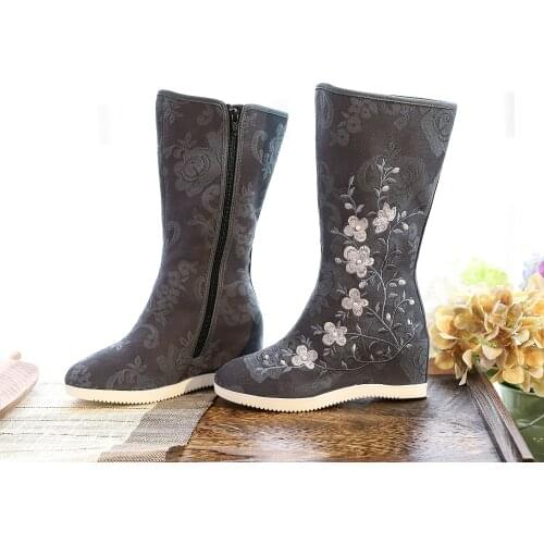 2020 Winter new antique boots original embroidered boots square dance boots jacquard cotton hanfu boots