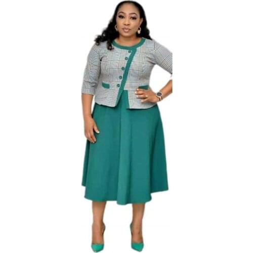 2021 Hot Sale African And Turkey Style Plus Size Big Swing Plaid Patchwork Printed Dress For Women