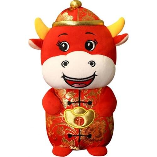 2021 Chinese New Year Cute Dress Mascot Plush Red Cow in Tang Suit Soft Toy