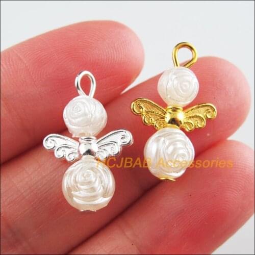 30Pcs Silver Plated & Gold Color Rose Flower White Angel Charms Pendants 14x23mm