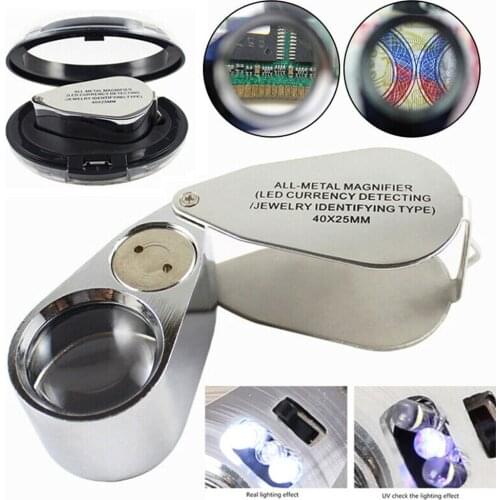40x-25 Magnifier Eye Glass Jewellers Jewelry LED Light Loupe Magnifier