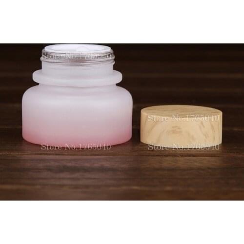 50ml 50g Pink Cosmetics bottle jar/glass Wood cover Frosted glass makeup packing box / Emulsion Cream Bottle 100pcs/lot