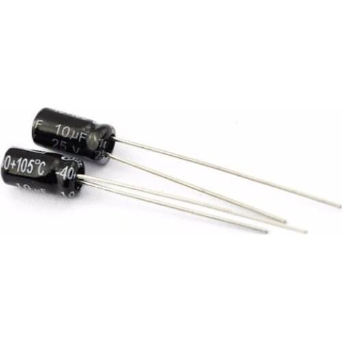 50PCS Radial Lead Cylindrical Aluminium Electrolytic Capacitor 25V 10uF 4*7mm