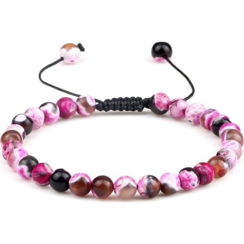 6mm Fire Agates Onyx Bead Bracelet Natural Stone Men Women Braided Rope Bangle Adjustable Jewelry Yoga Healing Balance Bracelets