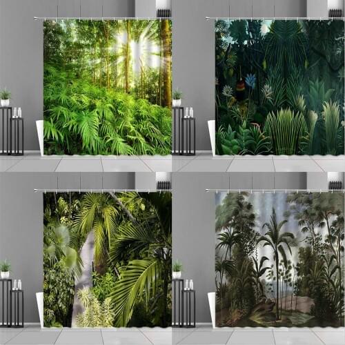 Africa Tropical Plants Leaves Shower Curtain Blechnoid Leaf Betel Nut Tree Print Bath Curtains Jungle Landscape Home Decor Cloth