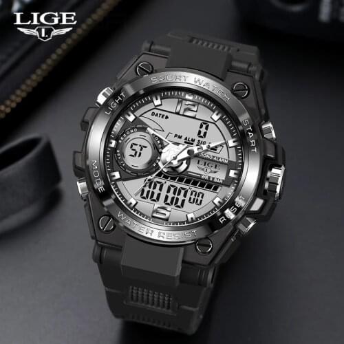 Relogio Masculino 2021 LIGE Sport Men Quartz Digital Watch Creative Diving Watches Men Waterproof Alarm Watch Dual Display Clock