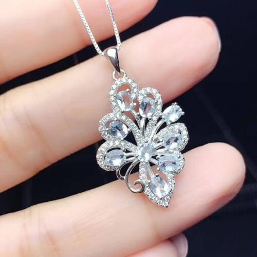 CoLife Jewelry Fashion Aquamarine Necklace Pendant 9 Pieces 3*4mm Natural Aquamarine Pendant 925 Silver Aquamarine Jewelry