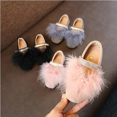 Children Infant Kid Girls Solid Flock Crystal Princess Single Casual Shoes Plush fur shoes with diamond