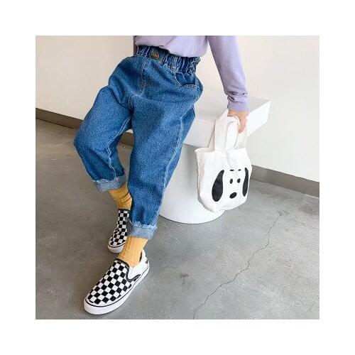 Kids Jeans 2020 Autumn Childrens Denim Pants Korean Style Kids Girls Cowboy Trousers Baby Fashion High Waist Denim Pants 2-8Y