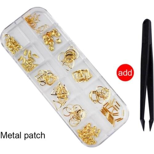 DIY Mixed Nail Art Metal Frame Hollow Gold Rivet Decorations Rhinestones Triangle Shell Nail Metal patch Manicure Accessories