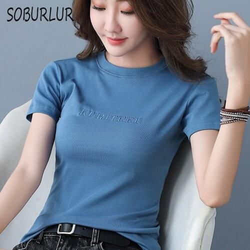Summer New Short Sleeve Womens T Shirts Embroidery Cotton Elasticity T-shirt O-neck Simplicity Casual Tees Female Harajuku Tops