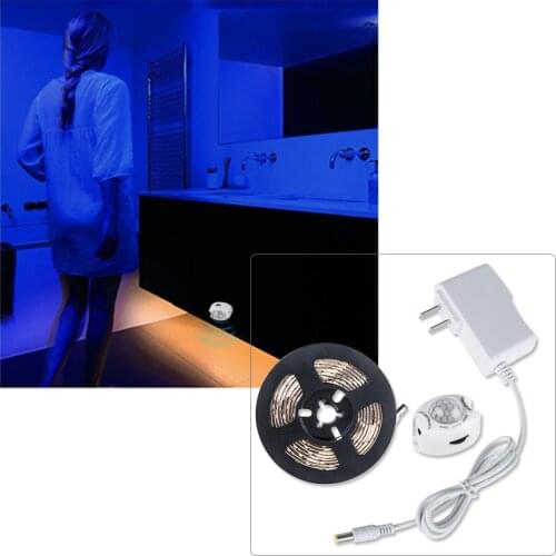 5M LED Under Cabinet Light 12V LED Kitchen Lamp with PIR Motion Sensor IP65 Waterproof Flexible Diode Tape Light Bedroom Stairs
