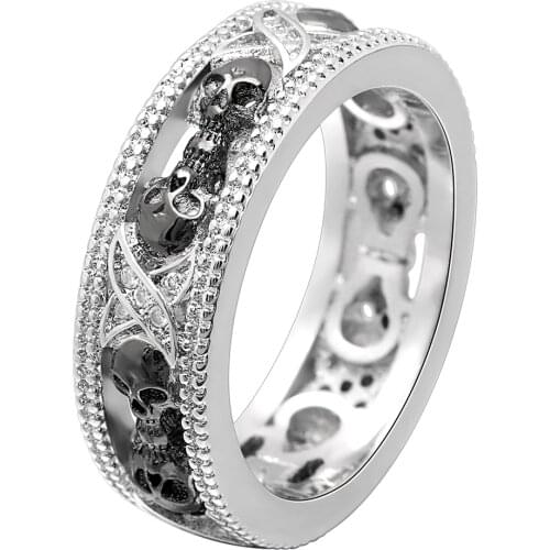 Hainon 2019 New Gothic Mens Ring Zircon Skull Biker Rings for Women Punk Silver Color Engagement Best Gifts Distribution