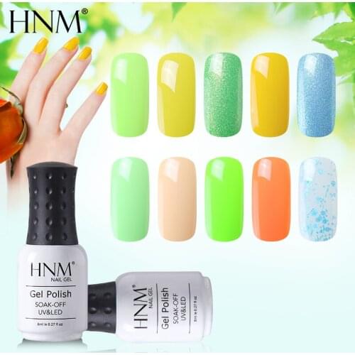 HNM 8ML Solid Summer Color UV Gel Nail Polish Lucky Lacquer Semi Permanent Top Coat Base Coat Primer Painting Gellak Stamping