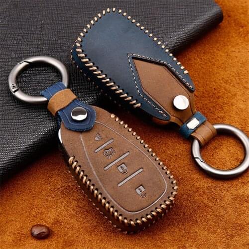 Handmade Leather Car Key Cover Case For CHEVROLET MALIBU EQUINOX CRUZE CAMARO 2016 2017 2018 With Keychain
