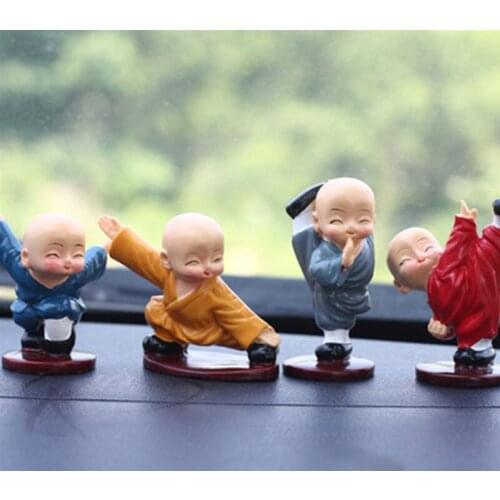 Mini Monk Ornaments Kung Fu Buddha Statue Dashboard Ornament Tea Set Pet Zen Garden Tea Tray Doll Car Home Desktop Decoration