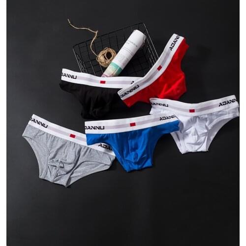 5PCS ADANNU Men Underwear Sexy Briefs Cotton Underpants U Convex Male Panties Cueca Tanga Breathable Men Briefs Bikini (5)AD44