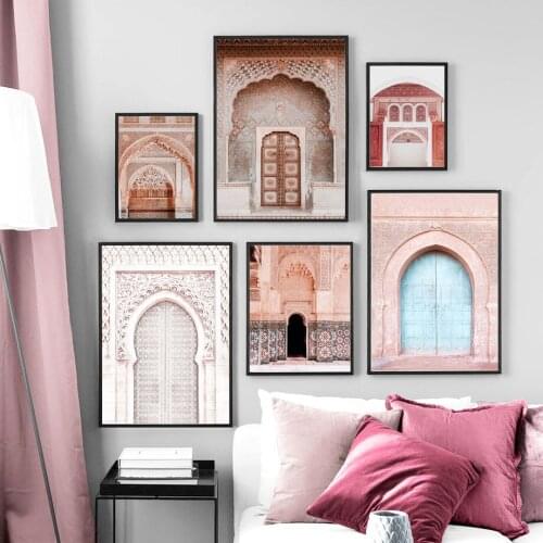 Wall Art Canvas Painting Muslim Mosque East Gate Door Window Nordic Posters And Prints Wall Pictures For Living Room Decoration