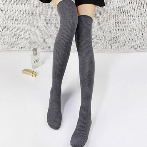 New Hot Sale Stylish Sexy Solid Knitted Cotton Over Knee High Stocking Women Soft Casual Thigh High Long Loose Stockings