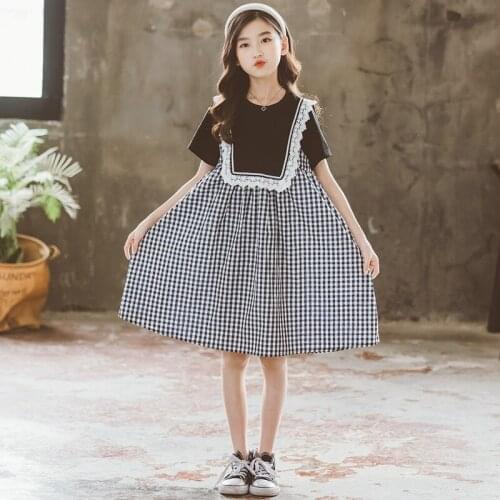 Baby Princess Dress 2021 New Girls Summer Dress Patchwork Teen Cotton Dress Lace Plaid Kids Dress Children Clothes,#6268