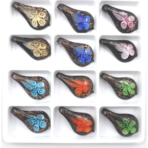 Chinese Style 3D Flower Modeling Long Drop Shape All Glass Pendant Big Size 32x60mm Wholesale 12pcs/lot