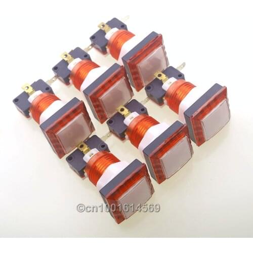 Reyann 6pcs/lot 34mm LED Illuminated Angular Square Arcade Games DIY For Windows System & MAME Games & JAMMA Project - Red Color