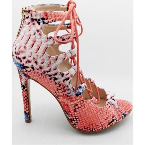 New snakeskin printing sandal fashion single serpentine lines cross high heel sandals sexy summer peep toe thin heels