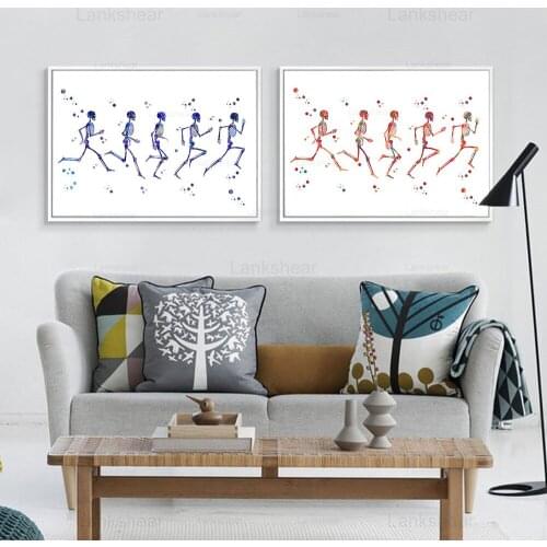 Skeleton Watercolor Canvas Painting Abstract Medical Wall Art Poster Illustration for Medical Office Decor Anatomical Hd Print