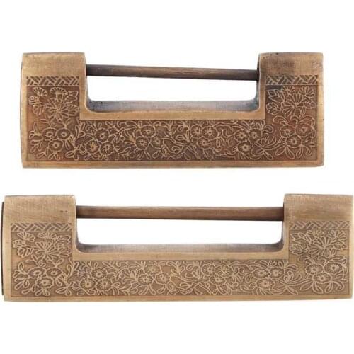 Antique Copper Lock Chinese Old Style Delicate Carved Padlock for Jewelry Box Wedding Gifts