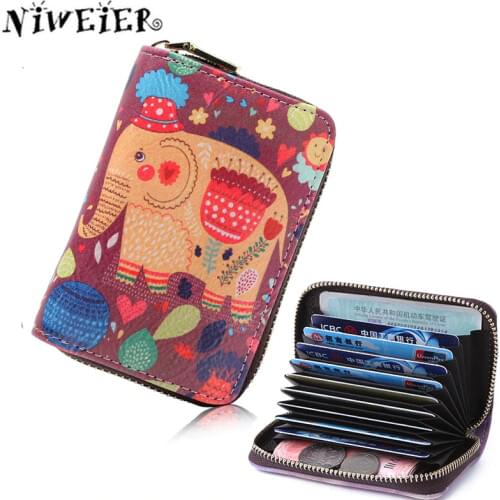 NI WEI ER Brand Cute Cartoon Elephant Cat Girl Card Bags Zipper Clutch Extendable ID Card Credit Holder Case Mini Wallet Purse