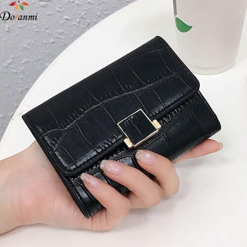 DORANMI Short Purse Bags For Women 2021 Stone Pattern Short Wallet Money Bag Classic Folding Female Purses Bag DJB767