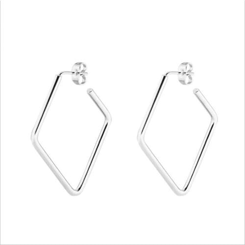Titanium 316L Stainless Steel Stud Earrings Shape Rhombus Shape Height 30mm Vacuum Plating No Fade Allergy Free