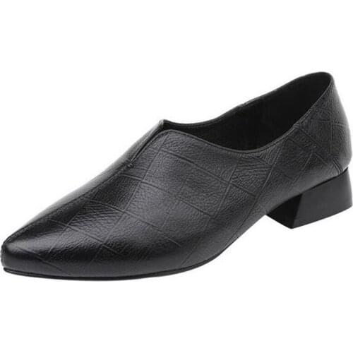 Soft Top Cowhide Pointed Shoes Deep Mouth Leather Shoes 2020 New Spring Low Heel Shoe Fashion Comfort Large Size 43 Women Shoes