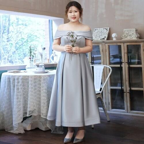 Evening Dress Boat Neck Elegant Short Sleeves Empire Ankle-Length Lace Up Simple A-Line New Plus Size Women Formal Gowns D1217