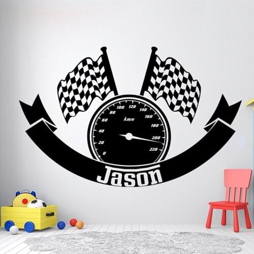 Custom Name Speedometer Decal Racing Speedometer Wall Stickers Personalized Racing Boy Name Vinyl Home Kids Room Decoration Gift