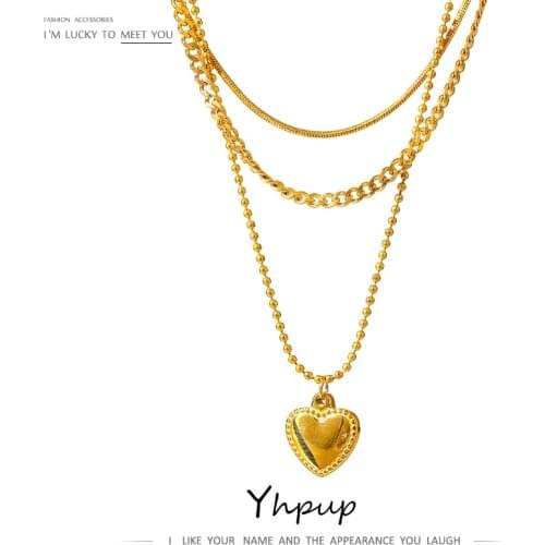 Yhpup Romantic Heart Pendant Layered Necklace Waterproof Jewlery Stainless Steel Gold Necklace 18 K Metal Accessories ожерелье