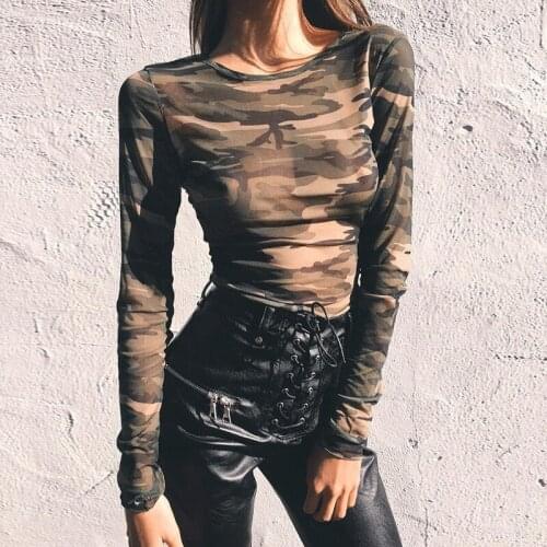 Women T-shirt Casual Long Sleeve Round Collar Shirt Streetwear Casual Female Lady Tees And Tops Army Style Camouflage T-Shirts