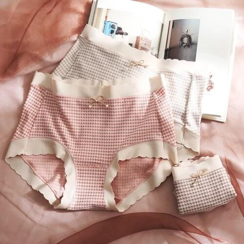 Autumn Winter cozy Seamless Panties women fashion plaid Panties lingerie Mid-rise women briefs N639