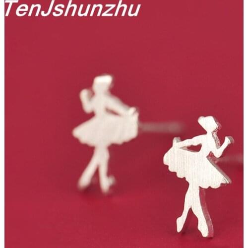 Silver Color Womens Fashion Cute Tiny Ballet Dancer Stud Earrings For School Girls eh419