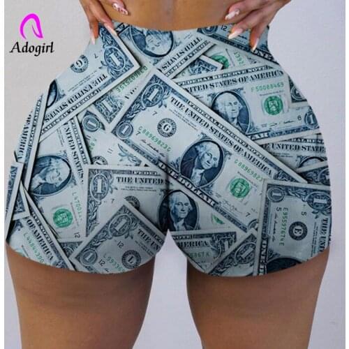 Dollar Print Women Shorts Fitness 2021 Summer Sexy High Waist Basic Bottom Club Party Wear Workout Activewear Casual Home Shorts