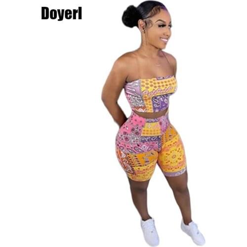 Paisley Bandana Print Two Piece Summer Sets for Women 2021 Shorts Set Casual Tracksuit Crop Tops and Biker Shorts 2 Piece Set