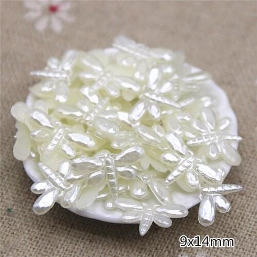 100pcs/lot 9x14mm Ivory dragonfly Pearl Beads ABS Resin Flatback Simulated pearl Beads Jewelry DIY Accessories
