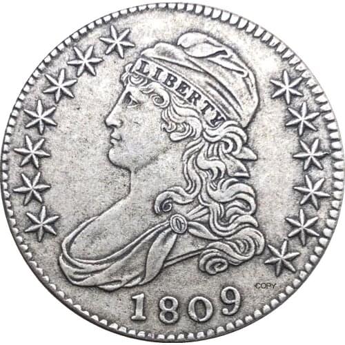 1809 United States 50 Cents ½ Dollar Liberty Eagle Capped Bust Half Dollar Cupronickel Plated Silver Black Copy Coin