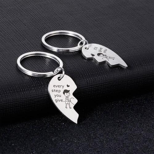 2PCS Couple Keychain Gifts for Husband Wife Boyfriend Girlfriend Valentines Customized Date and Two Initials Keyrings for Him