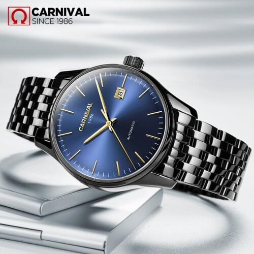 2021CARNIVAL Simple Design Ultra-thin Men Wrist Watch Swiss Topbrand Luxury Stainless Steel Fashion Waterproof Mechanical Montre