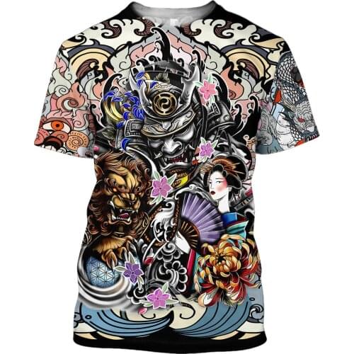 2021 Summer Men t-shirt Samurai and Dragon Tattoo 3D ALL OVER Printed Harajuku Casual short Sleeve Tee shirts Unisex tops QDL024
