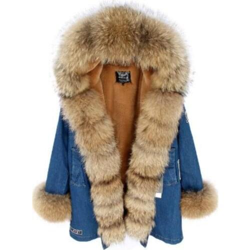 2020 new parka real fur coat Long fashion woman luxurious Raccoon fur collar and faux fur lining thick warm Liner
